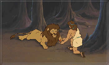 Androcles meets the lions in the woods